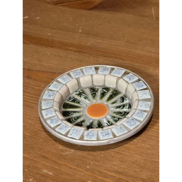 2 Vintage MCM Mosaic Tile Coasters Trinket Dishes, 4" - Picture 3 of 8